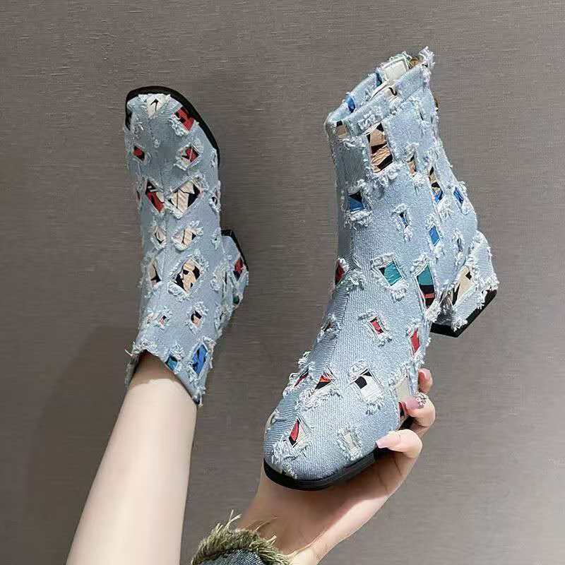 Sewing Zipper - Damskie buty na grubej podeszwie z