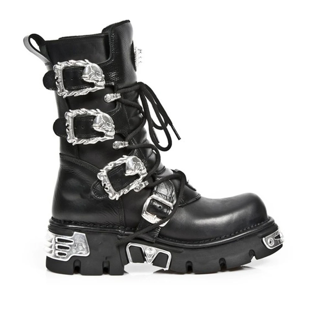 Sewing Zipper - Nowe męskie buty motocyklowe Punk Metal