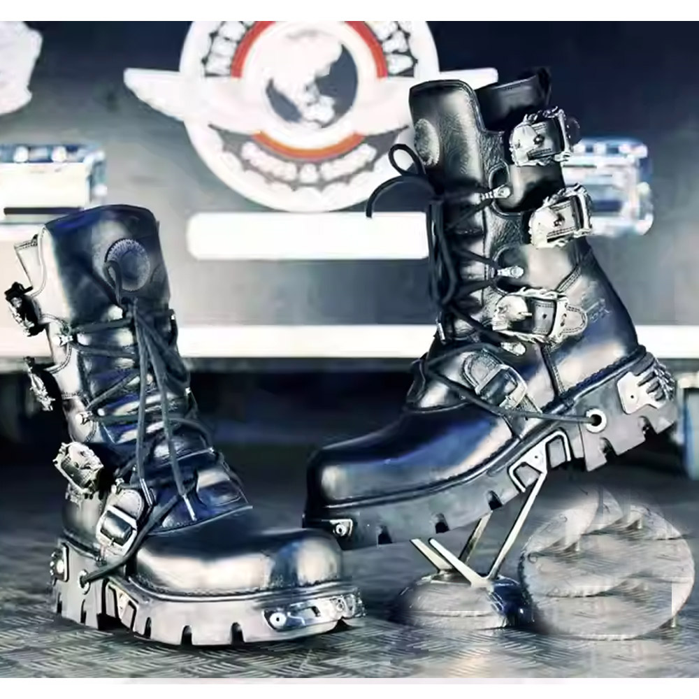 Sewing Zipper - Nowe męskie punkowe buty motocyklowe z