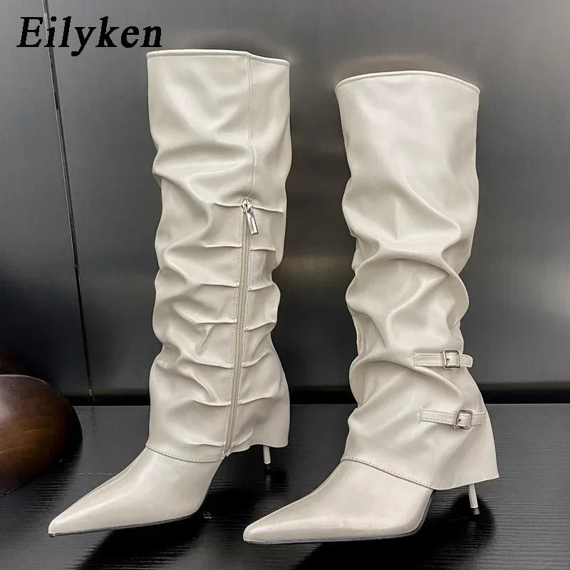 Sewing Zipper - Eilyken Modne plisowane kozaki damskie do